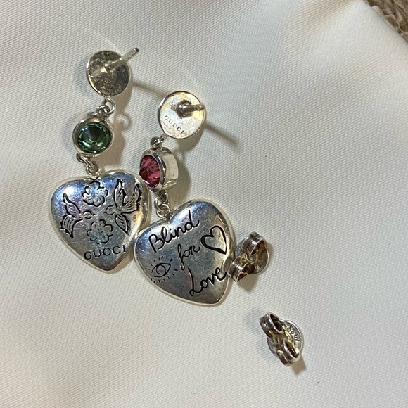 GUCCI Blind For Love Sterling Silver Dangle Stud Earrings - Picture 5 of 6